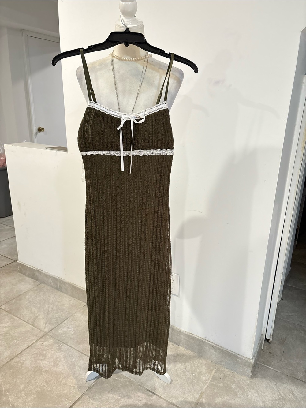 Ardene Olive Green Lace-Trim Knit Dress